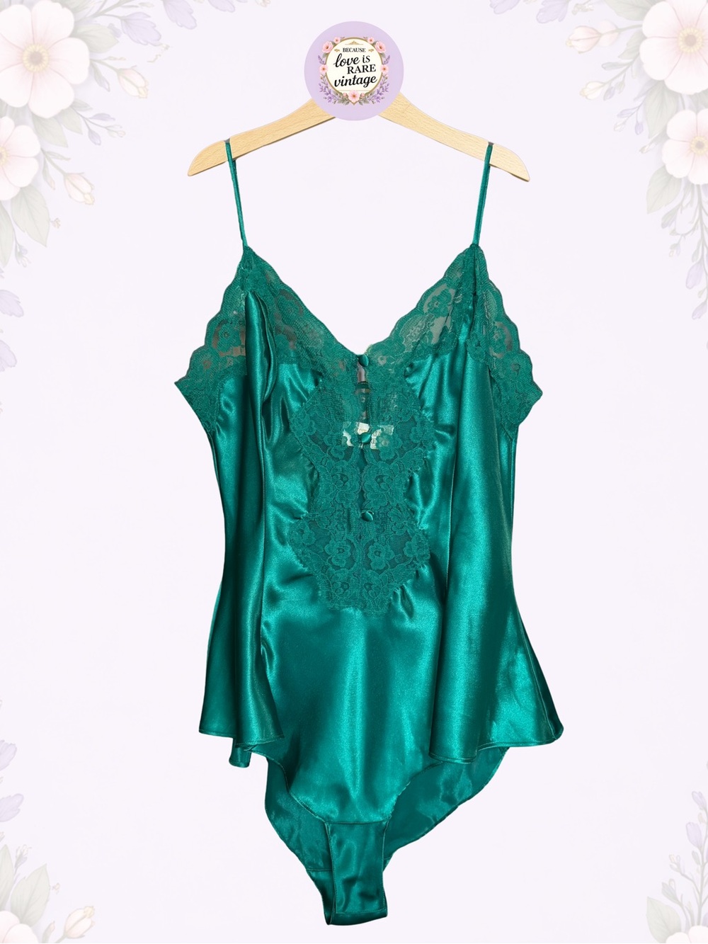 Vintage Victoria’s Secret Gold Label Green Satin Lace Teddy